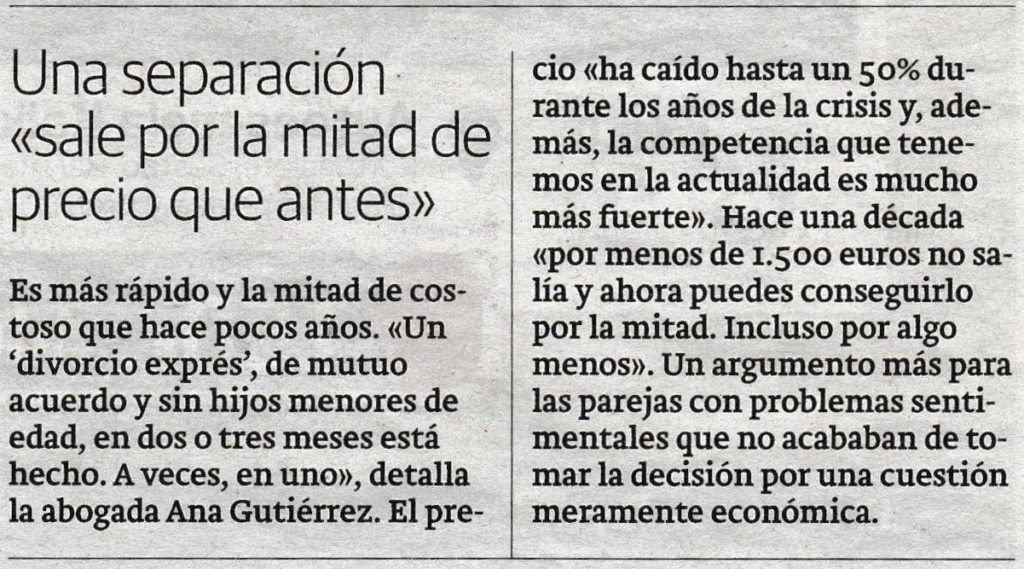 Una separación sale por la mitad de precio que antes